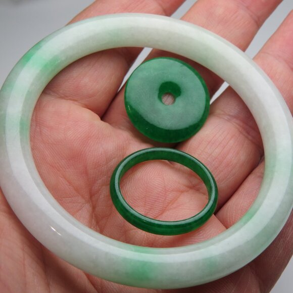 "Natural Jade bangle + FREE Jade Ring & Jade Donut 58mm " - Picture 1 of 3